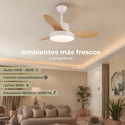 Ventilador de Techo con Luz LED y Aspas Reversibles