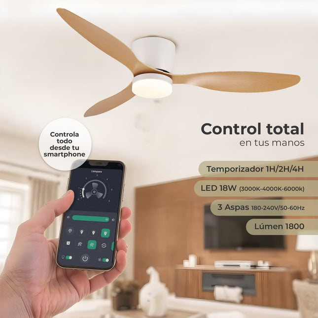 Ventilador de Techo con Luz LED y Aspas Reversibles