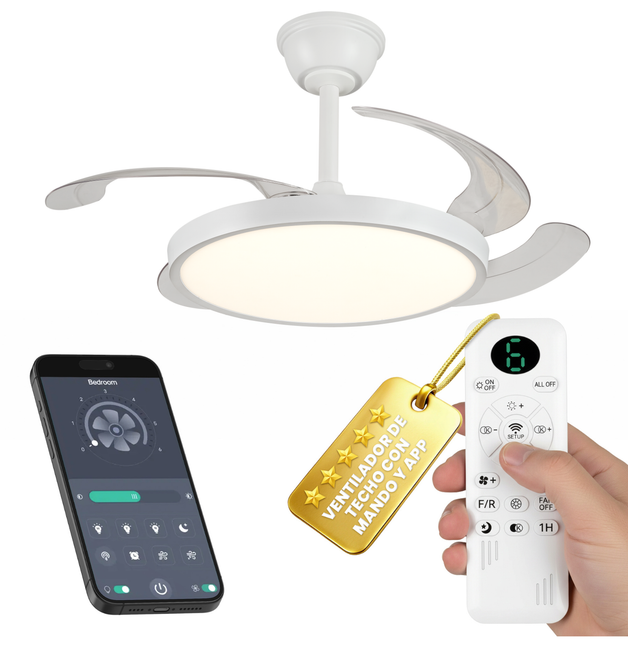 Ventilador de Techo Minimalista con luz LED y Retráctil