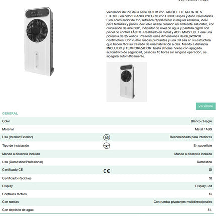 Ventilador Opium Blanco/negro