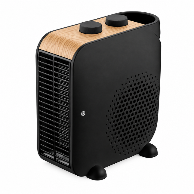 Termoventilador eléctrico Trail de 2000 W en color negro con termostato