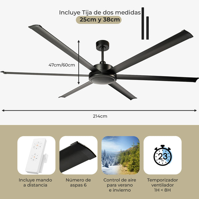 Ventilador industrial de techo silencioso de 214 cm