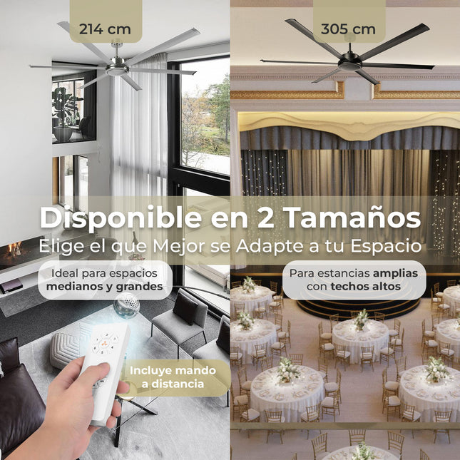 Ventilador industrial de techo silencioso con 6 aspas de aluminio y motor DC de 55 W
