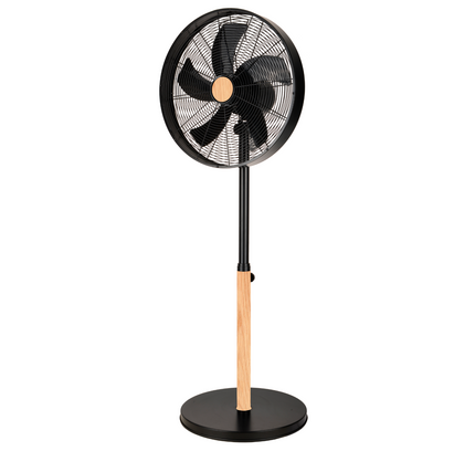 Ventilador de pie de diseño negro y haya con 5 aspas, modelo Falcon – FAN PROJECT