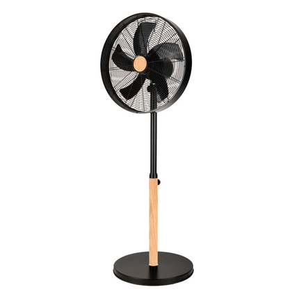 Ventilador de pie de diseño negro y haya con 5 aspas, modelo Falcon – FAN PROJECT