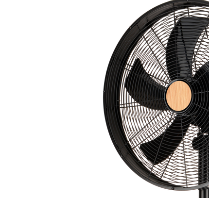 Ventilador de pie Exclusive en negro y haya con altura regulable y base redonda estable