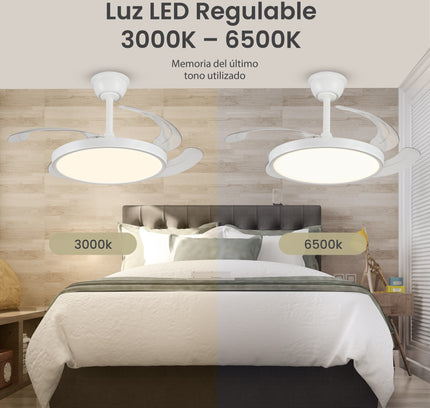 Ventilador de techo LED minimalista con luz LED regulable de 3000 a 6500 K